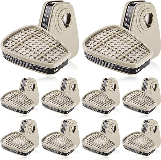 10 Pair 6001 Filter Cartridges for Respirator, Respirator Cartridges & Filters, Paint, Chemical, Respirator Filters for 6200, 6800, 6502, 7502, 4008 Series