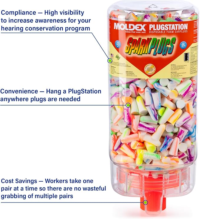 Moldex SparkPlugs® PlugStation® Disposable Foam Earplug Dispenser 6645, NRR 33dB