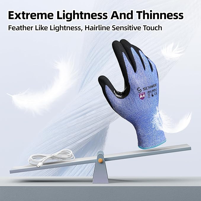 Schwer A4 AIR-SKIN Cut Resistant Work Gloves AR3900 with Extreme Lightweight & Thin, Grip Gloves for Fishing, Refined Work, Mechanic, Gardening, Touch-Screen, Non-PFAS, 3D-Comfort Fit, 2 Pairs, S