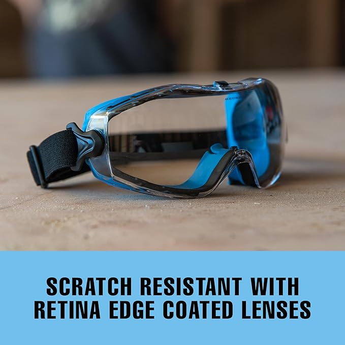 SolidWork Safety Goggles Anti-Fog Clear Lens with Adjustable Elastic Headband. Protective Eyewear for Men & Women