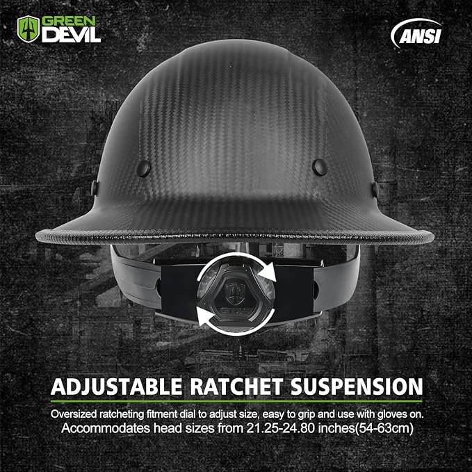 GREEN DEVIL Carbon Fiber Full Brim Hard Hat OSHA & ANSI Rated Hardhat for Men with Brim Guard