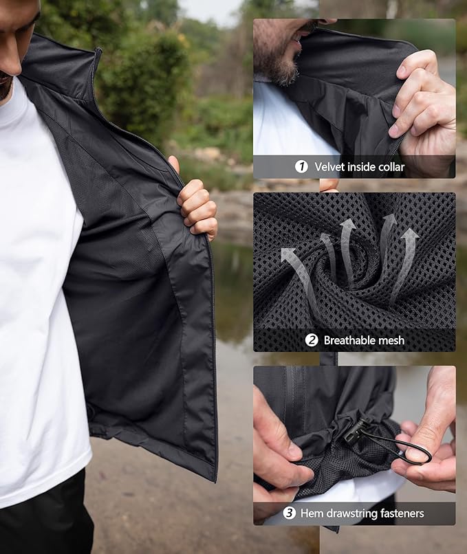 SWISSWELL Men's Waterproof Golf Rain Suit Rain Gear Jacket and Pant Outdoor Lightweight Hooded Raincoat