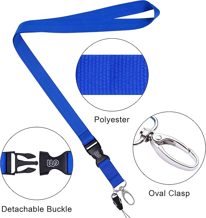 Wisdompro Office Lanyard, 5pcs 23 inch Polyester Neck Strap with Oval Clasp and Detachable Buckle for Phones, Camera, USB, Key, Keychain, ID Name Tag Badge Holder - Blue