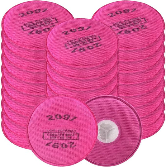 (15 Pairs) 2091 Filter for Respirator,Respirator Filters/Cartridges,Compatible with 6000,7000,FF-400 Respirator mask,Suitable for Filtering Solid Matter,Paint,Asbestos etc. Pink