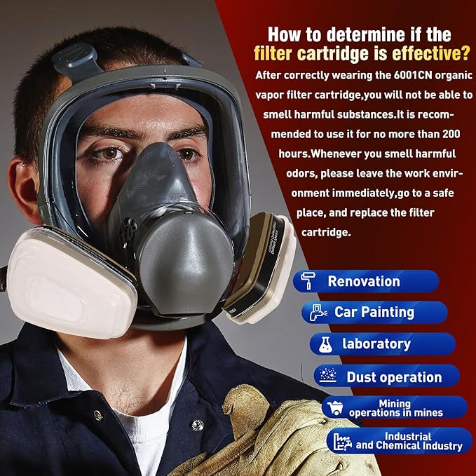 12-Pack 6001 Respirator Filter Cartridges (2 Filter Cartridges,2 Filter Covers,8 Filter Cottons),Replacement Cartridges Filter for 6200,6800 Respirator Masks.