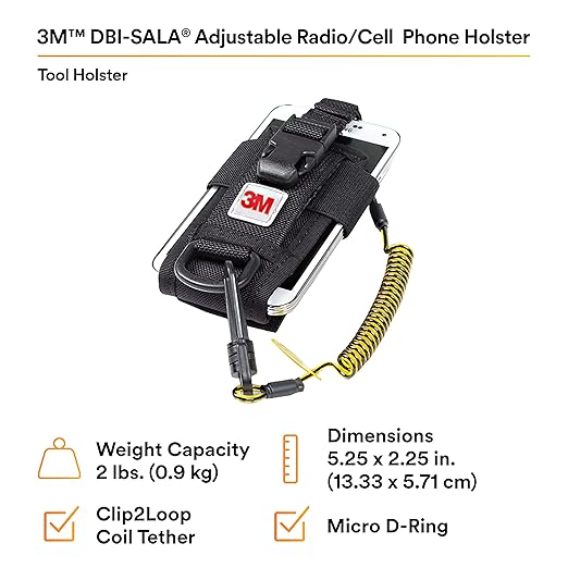 Capital Safety 3M DBI-SALA Fall Protection For Tools,1500089,Adj Radio Holster Combo w/Clip2Loop Coil and Micro D-Ring, Size To Any Portable Radio/Small Device,Mount To Harness/Belt, 5.25 inches x 2.25", Black