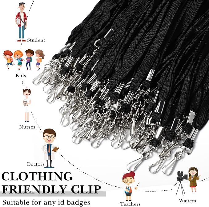 Epakh 200 Pcs Lanyards for ID Name Badge Holder Neck Lanyard Flat with Clips Neck Straps for Office School Nurse