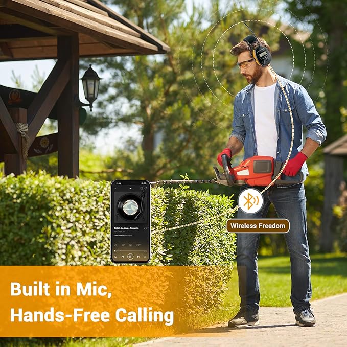 Upgraded AM FM Radio Headphones with Bluetooth 5.4,NRR 25dB Safety Ear Muffs for Noise Reduction,LCD Headset,Built-in Mic,2000mAh Rechargeable Hearing Protection for Walk,Lawn Mowing,Workshop(Yellow)