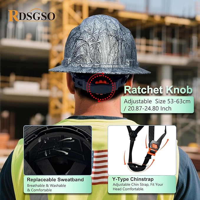 Full Brim Hard Hats ANSI/ISEA Z89.1 Type I Class E Certified 6-Point Suspension Lightweight Vented Adjustable Safety Helmet for Construction Industrial