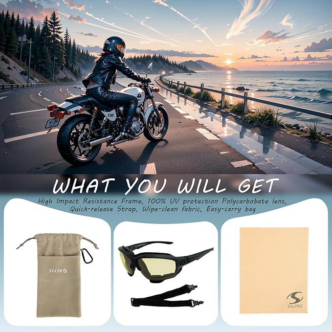 Powersports Glasses Safety Motorcycle Goggle, Anti-fog, Wrap around, Windproof, Hunting, Riding, Mowing,Men and Women