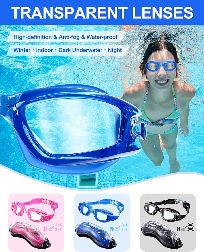 6 Pack Swim Goggles Swimming Goggles No Leaking Full Protection Glasses for Men Women Youth UV Protection Fog Proof Swim Goggles with Nose Clips Ear Plugs Storage Boxes