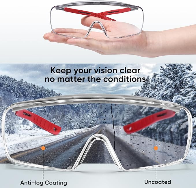 Safety Glasses Over Eyeglasses, Anti Fog&Scratch-Resistant Lenses, Adjustable Protective Eyewear Goggles, ANSI Z87 Certified Laboratory Safety Goggles and Shooting Glasses(Clear Lens)