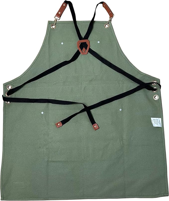 Barber Hair Stylists Working Apron Waterproof Canvas Chef Kitchen Apron with 6 Pockets