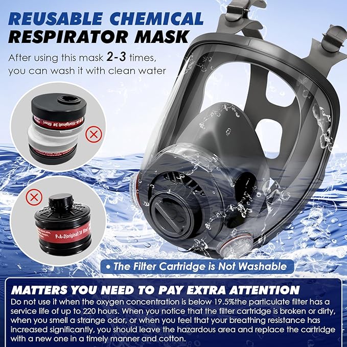 Full Face Gas Masks Survival Nuclear and Chemical, Reusable Full Face Respirator Gas Mask with Activated Carbon Filter