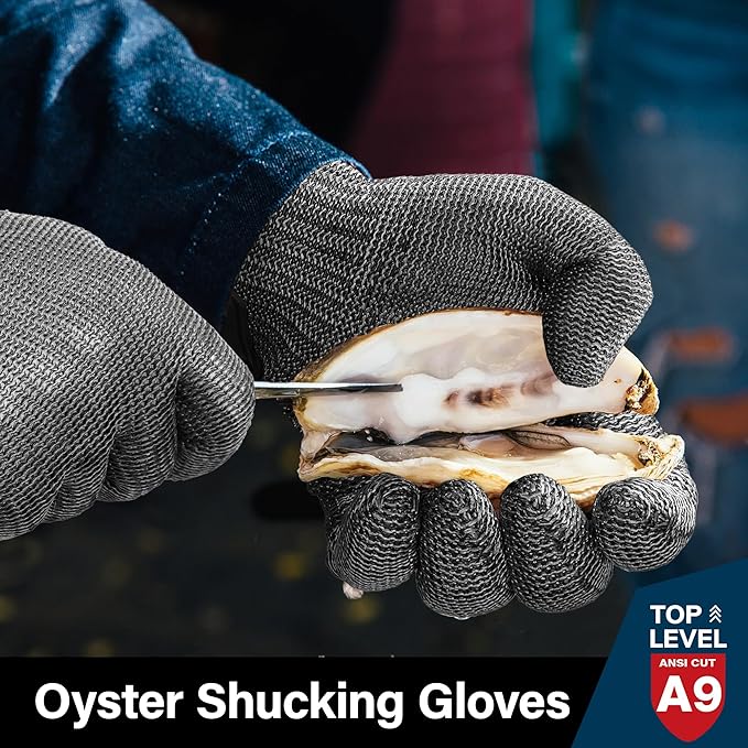 Schwer Ultimate Cut Resistant Gloves Beyond ANSI A9, Reinforced Stainless Steel Glove, Food Grade Mesh Metal Gloves for Butcher Meat Cutting, Oyster Shucking, Mandoline, PR1708 (M, 50 pairs)