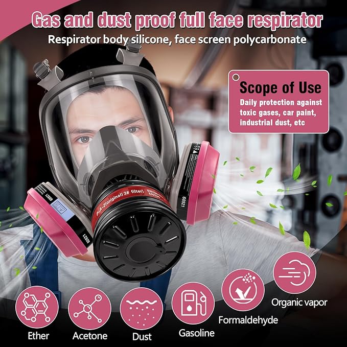 Full Face Respirator Mask - Gas Mask with Filter Cartridges for Painting, Sanding, Asbestos, Fume, Resin and Dust