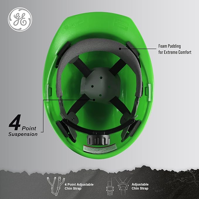 GE Cap Style Hard Hat, 4-Point Ratchet Suspension, Earmuff Slots, High Impact Resistant, Sweat-Wicking Sweatband, Meets ANSI Z89.1-2014, Comfortable, Durable, and Protective - Green, Non-Vented