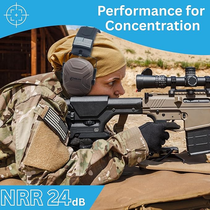 Shield XT Shooting Ear Protection for Gun Range | NRR 24dB | Construction Hearing Protection for Adults and Kids | Slim Noise Reducing Ear Muffs for Sport and Safety (Black) by Emblem OD