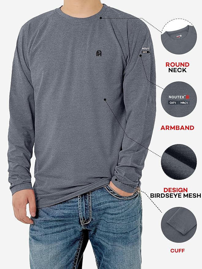 FR Shirts for Summer 5.5oz Birdseye Mesh Design Modacrylic Fabric Lightweight Flame Resistant Long Sleeve Shirt for Men CAT1