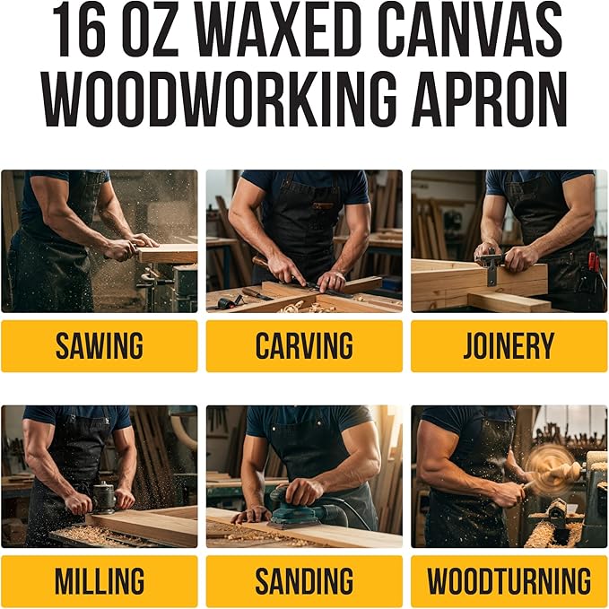 ecoZen 16oz Waxed Canvas Work Apron with Pockets - Waterproof, Fully Adjustable to Comfortably Fit Men and Women, 27 x 34 inches, Tough Tool Apron for Lasting Protection - Brown, Size S to XXL