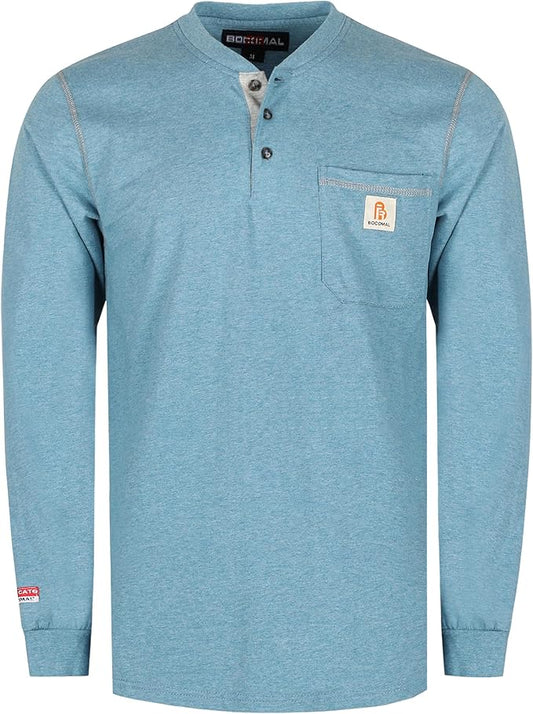 BOCOMAL FR Shirts for Men 5.5oz Lightweight Long Sleeve Work Henley Fire Resistant Shirt CAT2