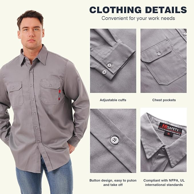 SKSAFETY 7oz FR Shirts for Men, Welding Shirt Hi Vis Flame Resistant 100% Cotton Fire Retardant Longsleeve Shirt CAT2/NFPA
