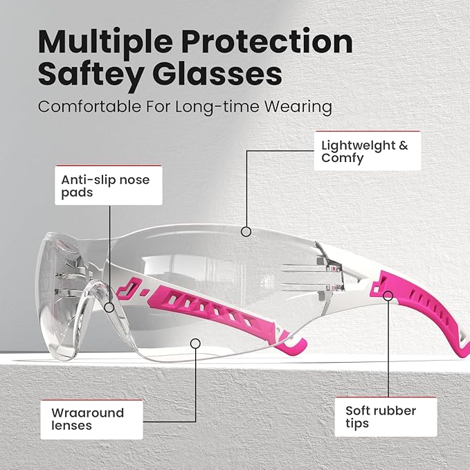 Safety Glasses with Clear Wraparound Lenses and Vented Frame