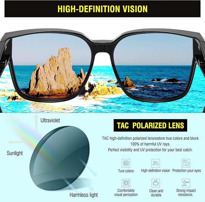 DUCO Fit Over Sunglasses for Men Women Wear Over Glasses Retro Wrap Around Polarized Sun Glasses UV400 Protection DC8981