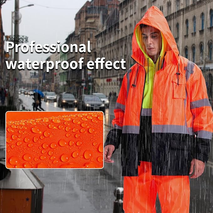 SRsafety High Visibility Rain Gear, Class 3 High Visibility Work Rain Gear for Men, Construction Rain Suits