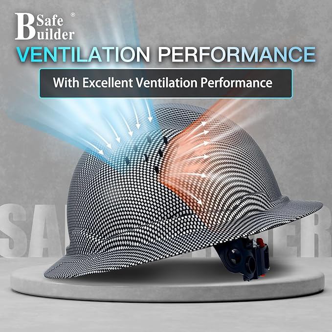 SBD-G1C Construction Full Brim Safety Helmet HDPE Hard Hat Vented Hardhats Sunshade Carbon Fiber Pattern Industrial Work Certified ANSI/ISEA Z89.1