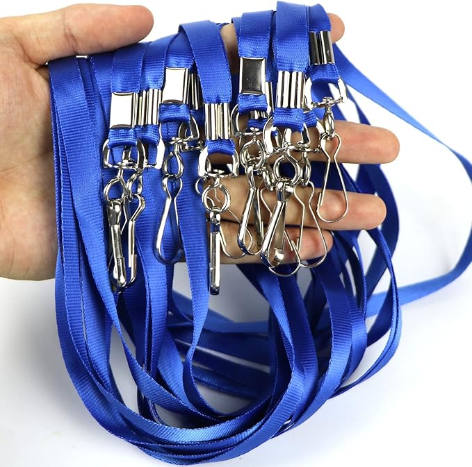 Blue Lanyards 100 Pcs Lanyard for Id Badges Flat Lanyard with Badge Clip with J-Hook