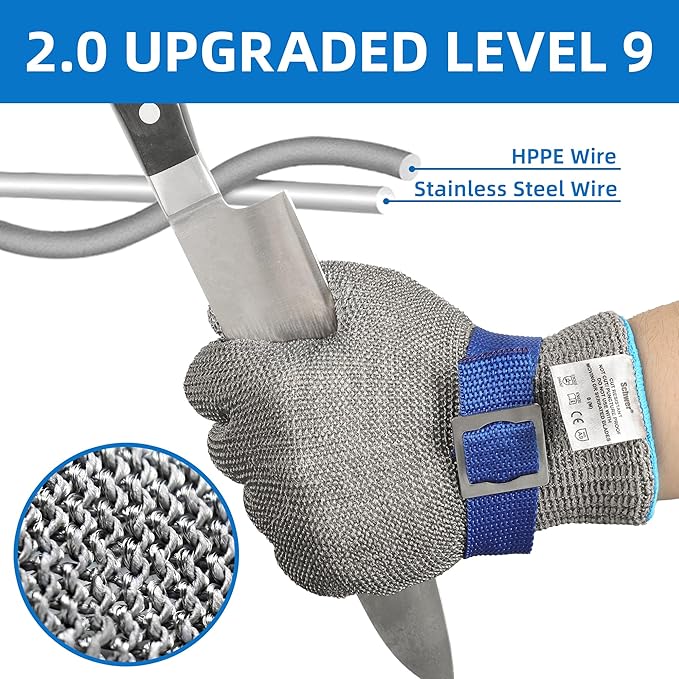Schwer ANSI A9 Cut Resistant Glove, Food Grade Stainless Steel wire Mesh Metal Gloves, Knife Cutting Gloves for kitchen Mandoline Slicing Butcher Meat Cutting Oyster Shucking Fish Fillet（S, 1 PCS）