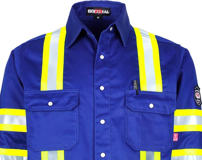 BOCOMAL FR Shirts High Visibility/Hi Vis Flame Resistant/Fire Retardant Shirt 7.5oz Men's Reflective Shirts