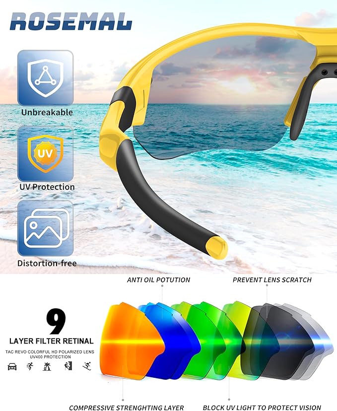 Polarized Sports Sunglasses for Men Women Youth Baseball Running Fishing Tennis Golf Cycling Driving Motor TAC UV400 TR90