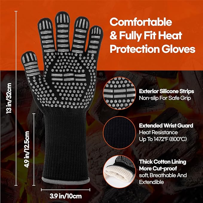 HubiCare Grill Gloves Heat Resistant Fire Resistant Oven Gloves, 1472°F/800°C Heat Resistant Oven Gloves