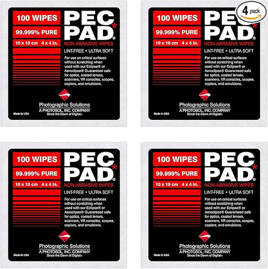 PEC-PAD Lint Free Wipes 4”x4” Non-Abrasive Ultra Soft Cloth for Cleaning Sensitive Surfaces like Camera, Lens, Filters, Film, Scanners, Telescopes, Microscopes, Binoculars. (100 Sheets Per/Pkg) 4-Pack
