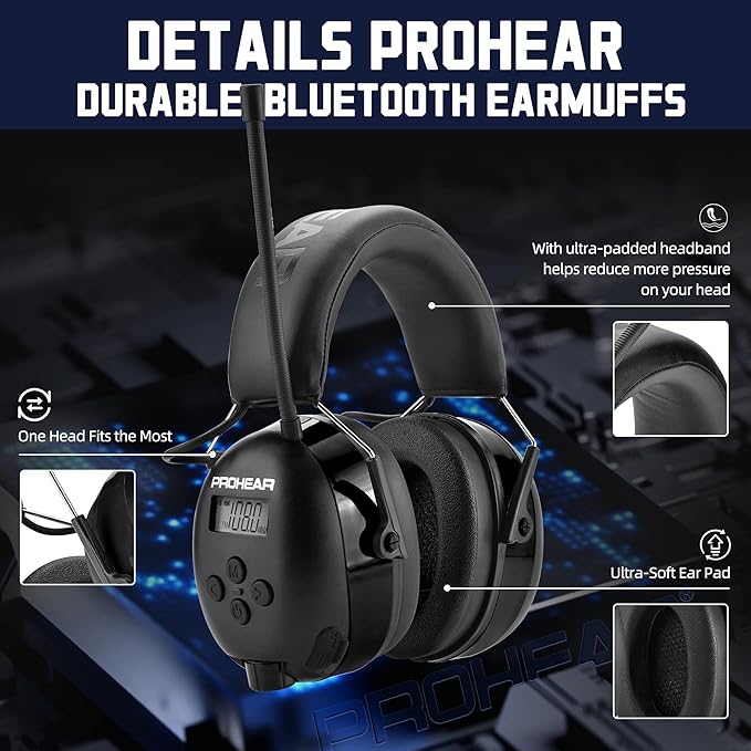 PROHEAR 033 2.0 Bluetooth Hearing Protection Headphones with AM/FM Radio - 31 SNR Noise Reduction Ear Muffs, 50Hrs Rechargeable Battery, 2 Pack for Mowing, Snowblowing, Outdoor Use - Black and Orange