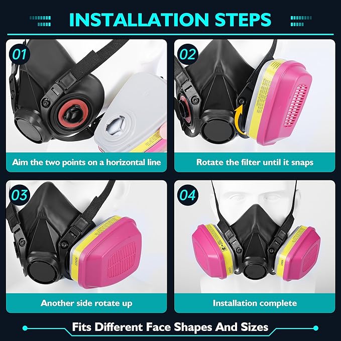 Gas Respirator Mask With 6001 Filters, Gas Masks Survival Nuclear and Chemical for Painting, Dust, Organic Vapors