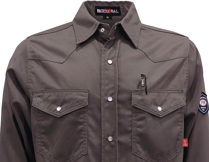 BOCOMAL FR Shirts Flame Resistant 100% C NFPA2112 7.5oz Men's Fire Retardant Welding Shirt