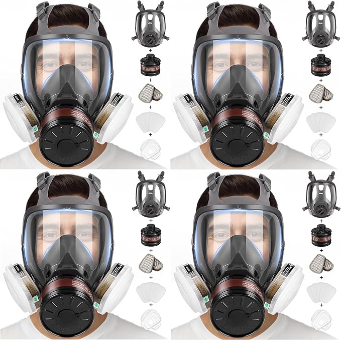 Full Face Respirator Mask, Gas Masks Survival Nuclear and Chemical, Gas Respirator with Activated Carbon Filters