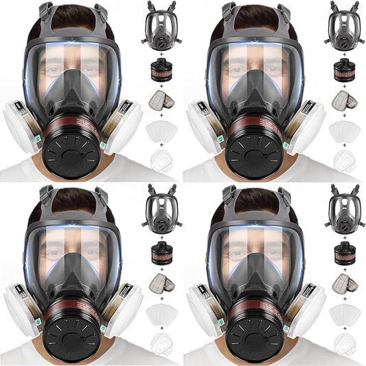 Full Face Respirator Mask, Gas Masks Survival Nuclear and Chemical, Gas Respirator with Activated Carbon Filters