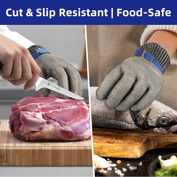 Schwer SlicePro ANSI A9 Cut Resistant Glove PR1706, Stainless Steel Mesh Metal Glove, Food Grade for Kitchen Cooking, Butcher Meat Cutting, Oyster Shucking, Mandoline, Non-PFAS (S, 1 PCS)