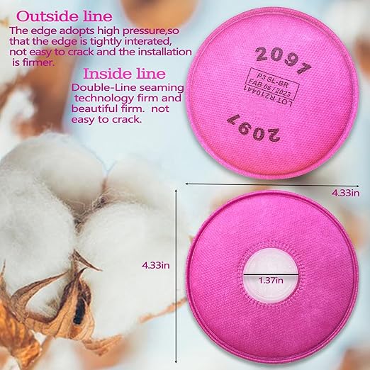 36 PCS (18 Pack) 2091 Filters for Respirator, 2091 Particulate Filter Installed on Filter Retainer Replacement for 6000 6200 6800 7000 FF-4 Against Dust Sanding Woodworking Welding Painting, Pink