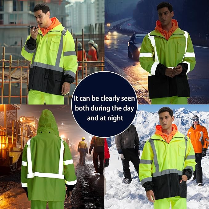 SRsafety High Visibility Rain Gear, Class 3 High Visibility Work Rain Gear for Men, Construction Rain Suits