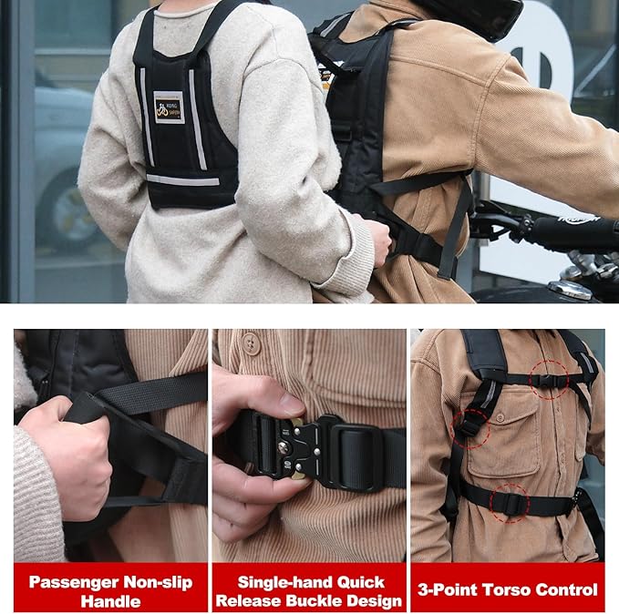 Upgraded Motorcycle Safety Harness for Kids & Adults - Adjustable Design