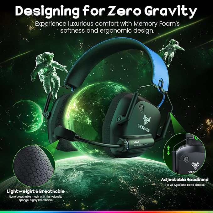Wireless Gaming Headset 2.4GHz & Bluetooth 5.4 Gaming Headphones with ENC Mic, Ultra-Low Latency, Stereo Sound, Soft Earmuffs, Wireless Headsets for PS5, PS4, Switch, PC, Mac