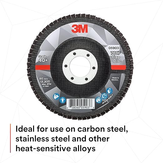 3M Flap Disc 769F, Type 27, 40+, 4-1/2 in x 7/8 in, High Performance Abrasive, Ceramic Precision-Shaped Grain Grinding and Finishing Disc, Carbon Steel, Stainless Steel