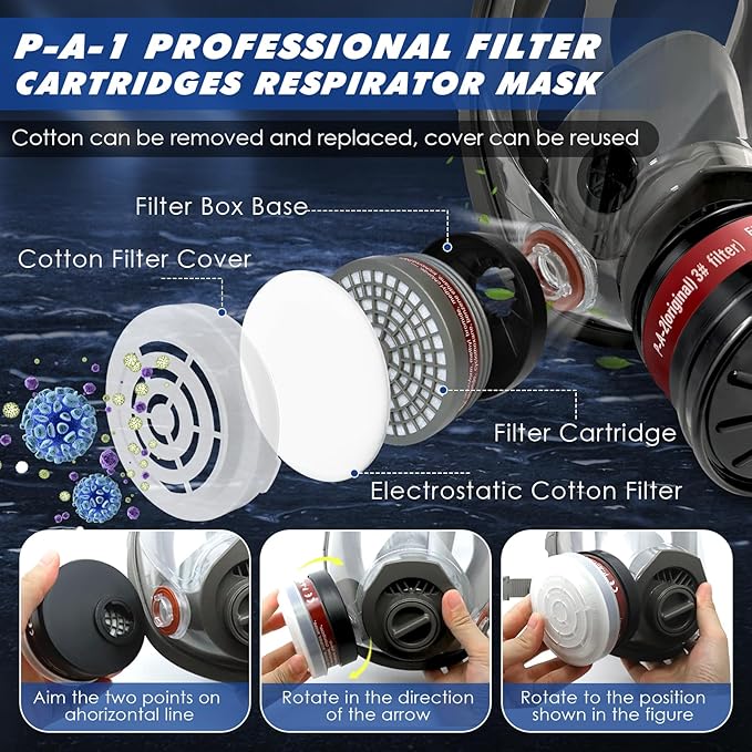 Full Face Gas Masks Survival Nuclear and Chemical, Reusable Full Face Respirator Gas Mask with Activated Carbon Filter