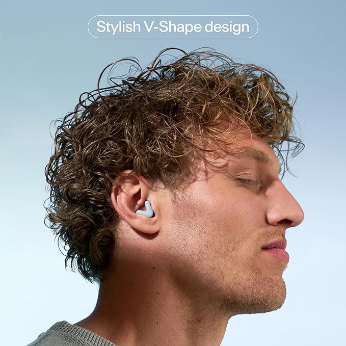 Alpine Silence Earplugs for Sleep, Focus & Travel - V-Shape Snug Fit & Soft Oval Tips – 4 Sizes XS/S/M/L - Comfortable, Reusable Hearing Protection - 22dB – Blue