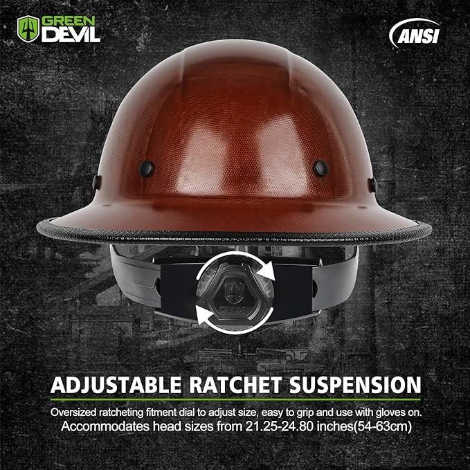 GREEN DEVIL Fiberglass Full Brim Hard Hat OSHA & ANSI Rated Fiber Hardhat for Men with Brim Guard